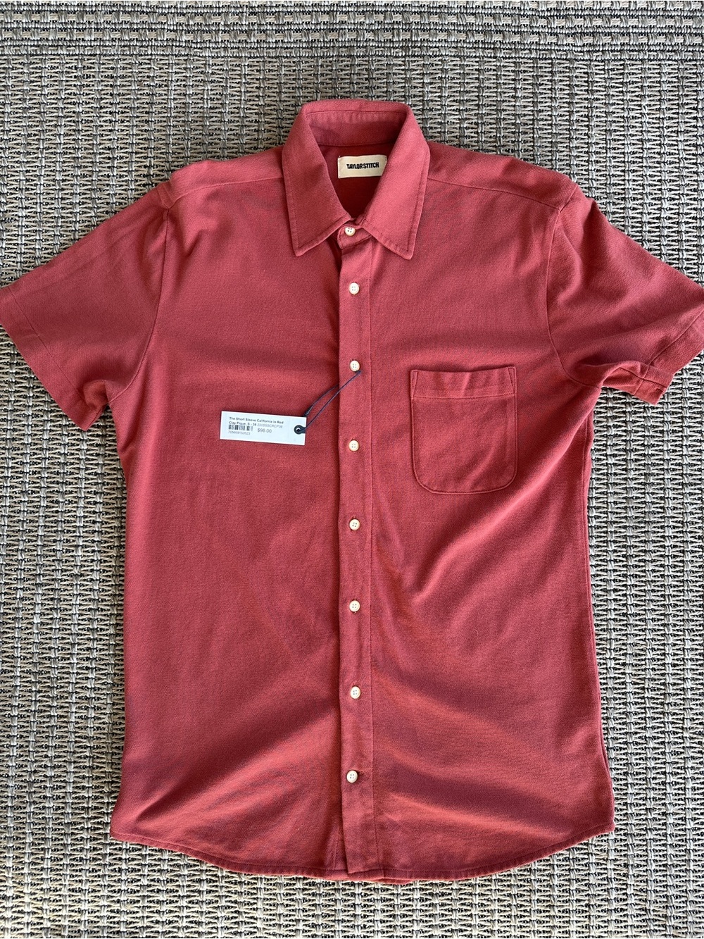 Taylor Stitch Red California Short Sleeve Knit Button-Down Shirt NWT Size 38